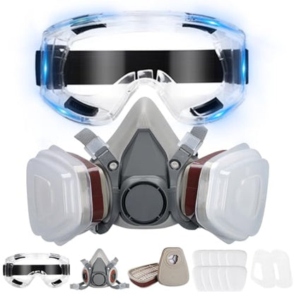 Half Face Respirator Mask with Goggles, Replaceable Filter