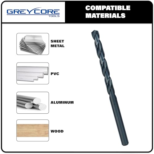 Greycore Tools 5/32 Inch x 6 Inch Black Oxide Aircraft Extension Bit 2-Pack – Long Drill Bit for Steel, Wood, Plastic and Aluminum - Round Shank, Split Point (5/32" x 6") - size: 5/32" x 6"