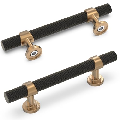 10 Pack 3 Inch Cabinet Pulls knurled Matte Black and Champagne Bronze Kitchen Cabinet Handles Aluminum and Zinc Alloy Drawer Pulls Solid Cabinet Hardware - color: Black and Champagne, size: 3'' Hole Center(76mm)