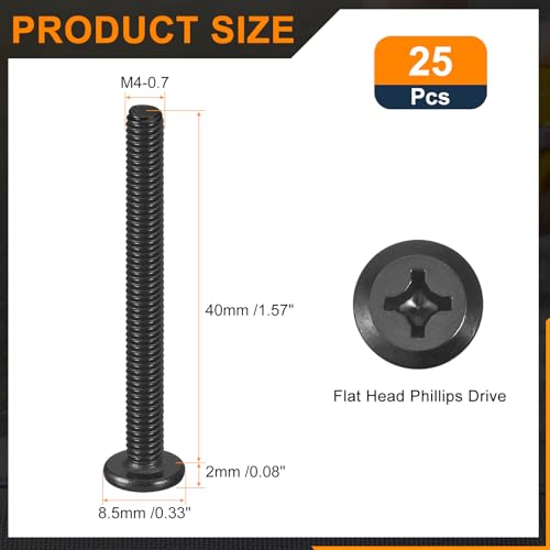 uxcell 25Pcs M4-0.7x40mm Flat Round Head Machine Screw Phillips Drive Screw - size: M4-0.7 x 40mm