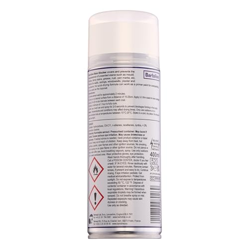 Bartoline Stain Blocker Spray, 13.5 oz Fast-Drying Matt Finish Covers Up Water & Grease Stains - Primer or Topcoat for Walls, Ceilings, Plaster & Wood - 400 ml - size: 13.5 Oz (Pack of 1)