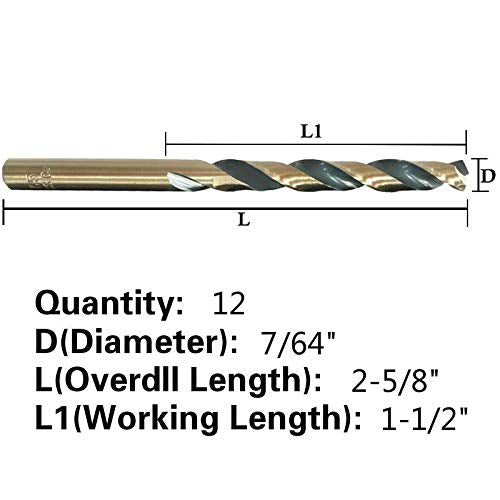 12PCS 7/64" Black and Gold Drill Bit Set