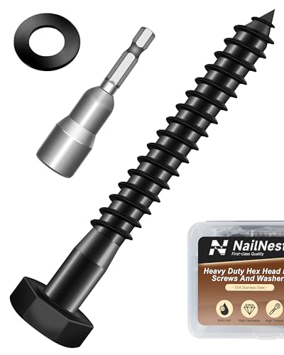 (1Box) 1/4" x 2-1/2" Hex Head Lag Screws Bolts with Flat Washers, 20Sets Black 304 Stainless Steel 18-8 Heavy Duty 1/4 Lag Bolts for Wood with Hex Socket - size: 1/4" x 2-1/2", style: 1-Box