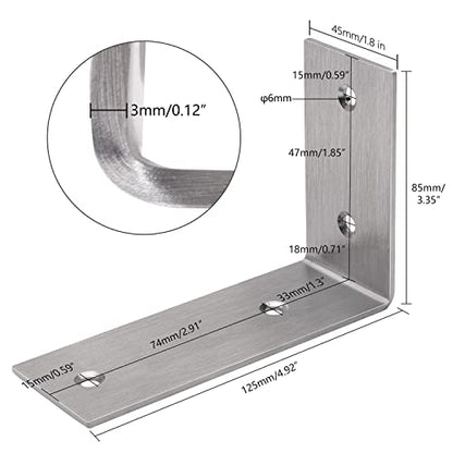 YUMORE Heavy Duty L Brackets, 5×3×1.8 in Shelf Brackets, Brushed Nickel - color: Brushed Nickel, size: 5"x3"x1.8"