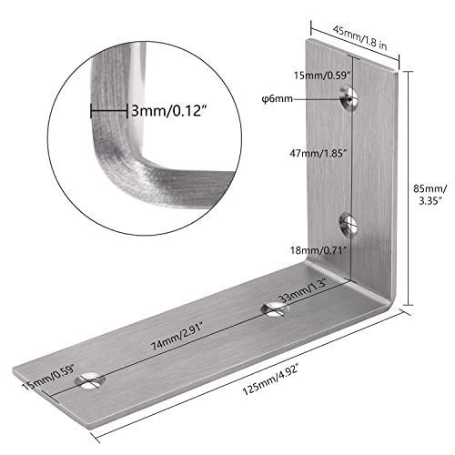 YUMORE Heavy Duty L Brackets, 5×3×1.8 in Shelf Brackets, Brushed Nickel - color: Brushed Nickel, size: 5"x3"x1.8"