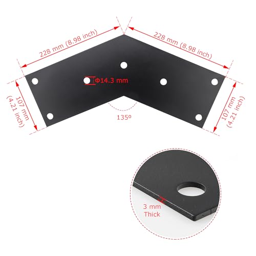 4 PCS 135 Degree Carbon Steel Flat Brackets, 9" x 4-1/5" L Shape 135 Angled Brackets Fixing Mending Plates Black Powder Coated Corner Brace for 6x6 Wood Lumber Timber Connectors