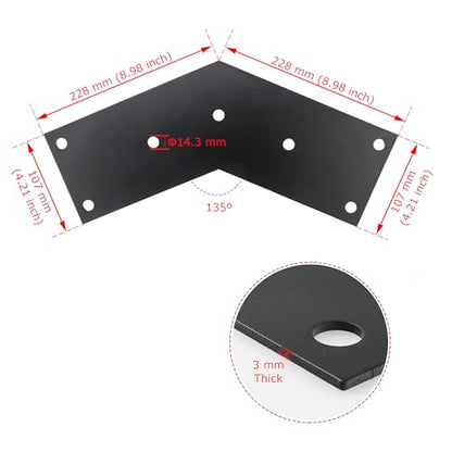 4 PCS 135 Degree Carbon Steel Flat Brackets, 9" x 4-1/5" L Shape 135 Angled Brackets Fixing Mending Plates Black Powder Coated Corner Brace for 6x6 Wood Lumber Timber Connectors