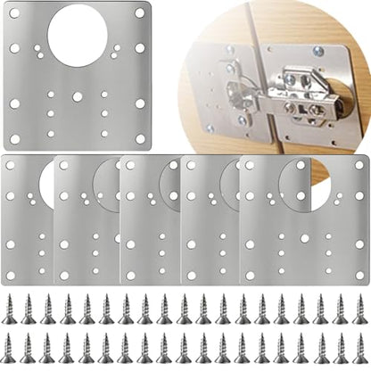 316 Stainless Steel Cabinet Hinge Repair Plates (6-Pack) - Fix Loose Cabinet Doors in 5 Minutes! No Wood Filler or Drilling - Fits Most, Includes Screws