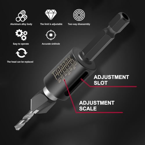 Countersink Drill Bits Set, 4PCS 4-Flute HSS M2 Bits with Depth Stop - color: Red