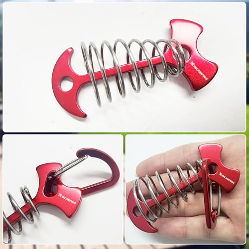 Deck Anchors XINCAMPING 12pcs Aluminum Tent Pegs for Wooden Decks, Windproof Rope Tighteners & Adjusters for Tents, Canopies, Camping Furniture Red - color: Red