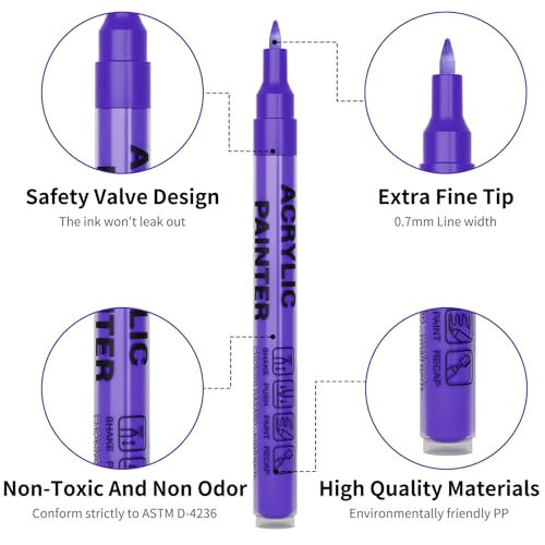 Purple Acrylic Paint Pens 6 Pcs Permanent Marker Pens Extra Fine - color: Purple