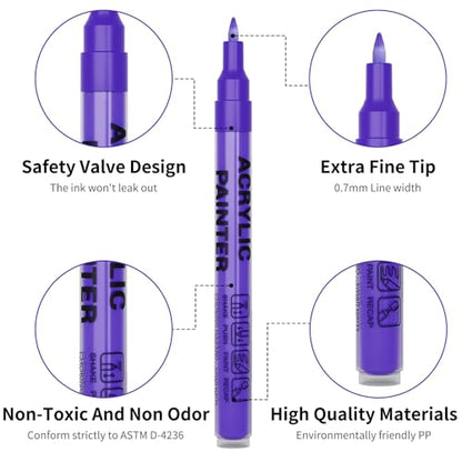 Purple Acrylic Paint Pens 6 Pcs Permanent Marker Pens Extra Fine - color: Purple
