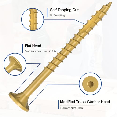 #8 x 1-1/2” Deck Screws, 250Pcs Star Drive Wood Screws - color: Yellow, size: 1-1/2 Inch
