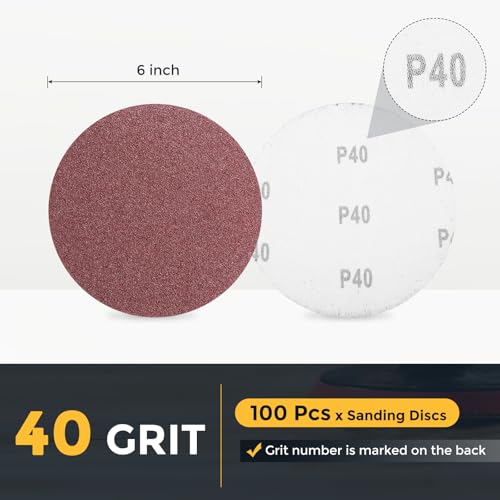 HARFINGTON 100 Pcs 6 Inch Sanding Discs 40 Grit Red Aluminum Oxide - size: 6 Inch(40 Grit)
