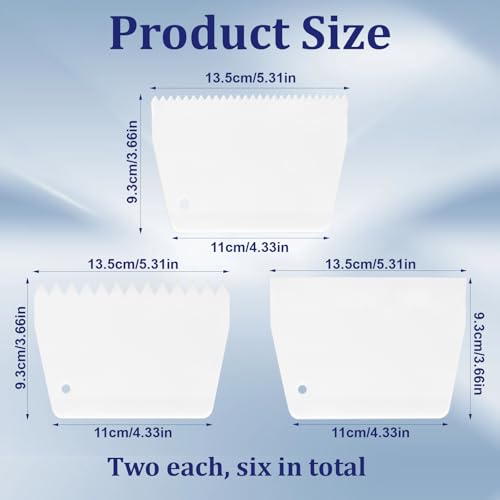6 Pcs Glue Spreader, Reusable Adhesive Spreader 3 Different Types Notched Plastic Glue Applicator Kits for Applying Glues Epoxy PET Putty(White)