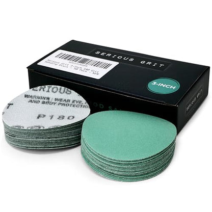 Serious Grit - 3-Inch P180 Grit Hook & Loop Sanding Discs - 50 Pack - style: 180 Grit