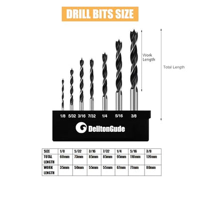 7 Pcs Brad Point Drill Bit Set for Wood - size: 1/8-3/8 (7pcs)