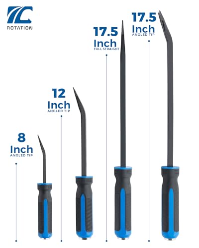 ROTATION 4-Piece Heavy Duty Pry Bar Set with Thicker Hammer Strike Cap and Angled Tip - color: 4pc Blue