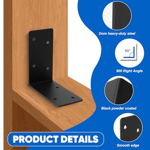 16 Pcs 4"x4"x2" Steel L Corner Brackets, Sturdy and Durable - size: 4X4X2