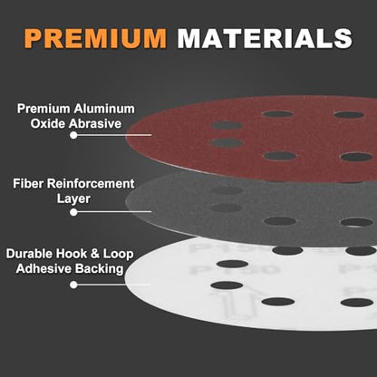 100Pcs 5-Inch 8-Hole Hook & Loop 40 Grit Sanding Discs