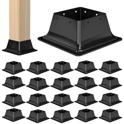 4x4 Post Base 20PC-Inner Size 3.6x3.6-Metal Post Brackets-Deck Post Anchors-Solid Steel-Powder Coated-Wood Post Holder for Porch Handrail Railing Pergola Fence Pavilion-Support Deck Base