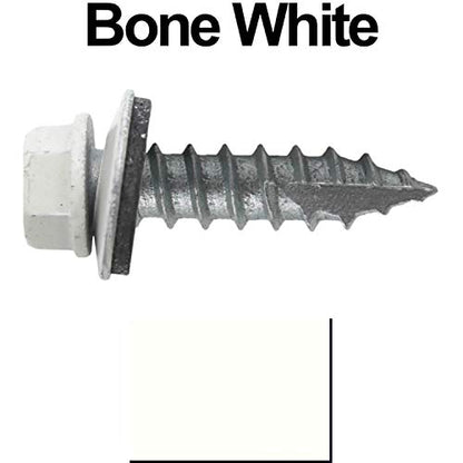 14 x 1 Bone White Metal Roofing Screws - Hex Washer Head- Self-Starting/Tapping - EPDM Washer. 1 x 250 Count Bag - 250 Screws - color: BONE WHITE, size: 1"