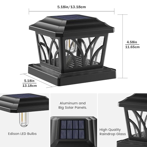 SIEDiNLAR Solar Post Cap Lights Outdoor Aluminum Glass 2 Modes 4 Pack Black - color: Black, size: 4 Pack