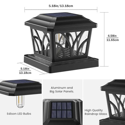 SIEDiNLAR Solar Post Cap Lights Outdoor Aluminum Glass 2 Modes 4 Pack Black - color: Black, size: 4 Pack