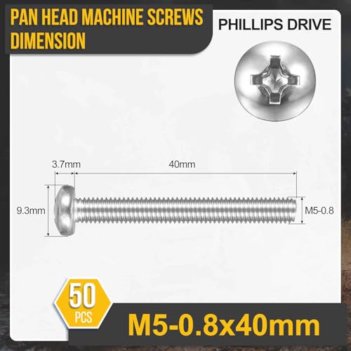 DTGN M5-0.8x40 Phillips Pan Head Machine Screws 304 Silver 50pcs - color: Silver, size: M5-0.8x40mm