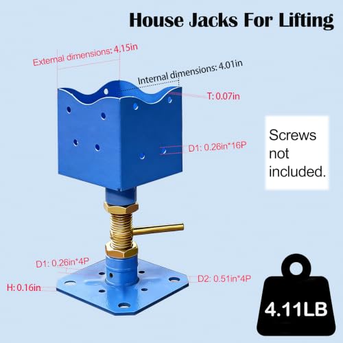Heavy Duty House Leveling Jacks - 4.5-6.5inch Height, Fits 4x4 Inch Posts - size: 4.35-6.55 inches