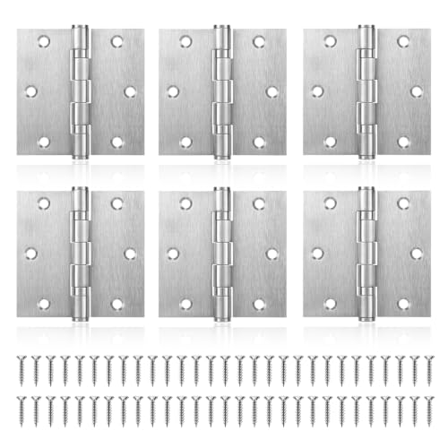 6 Pack Door Hinges 3 x 3 Inches, Heavy Duty Stainless Steel Ball Bearing Hinges with Screws, Non Removable Pin, Brushed Nickel, Smooth and Quiet - size: 3x3inch - 6 Pack