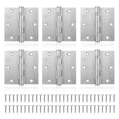6 Pack Door Hinges 3 x 3 Inches, Heavy Duty Stainless Steel Ball Bearing Hinges with Screws, Non Removable Pin, Brushed Nickel, Smooth and Quiet - size: 3x3inch - 6 Pack