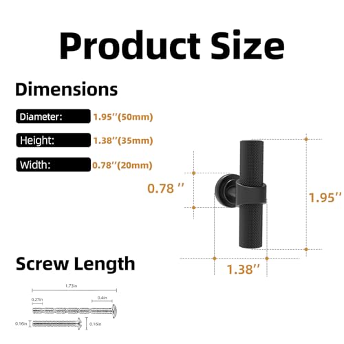 10 Pack Cabinet knurled Knobs Matte Black Kitchen Cabinet Knobs Aluminum and Zinc Alloy Drawer Pulls Solid Cabinet Hardware - color: Matte Black, size: 1.38'' Diameter(35mm)