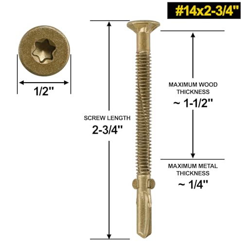 #14 x 2-3/4 Self-Tapping Trailer Deck Screws,181PcsT25 Star Bits Screws - color: Gold, size: #14 x 2-3/4in 181pcs