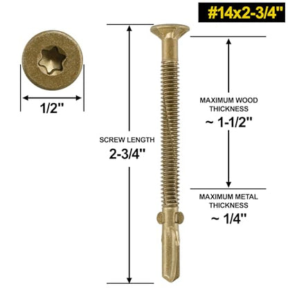 #14 x 2-3/4 Self-Tapping Trailer Deck Screws,181PcsT25 Star Bits Screws - color: Gold, size: #14 x 2-3/4in 181pcs