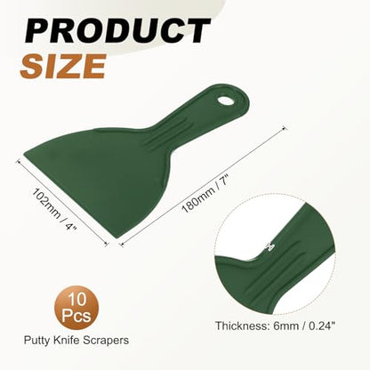 HARFINGTON 10pcs Putty Knife Scraper 4" Width Flexible Plastic Putty Knife Paint Scraper Tool for Taping Drywall Spreading Painting Wall Scratching Dark Green - color: Dark Green, size: 4"