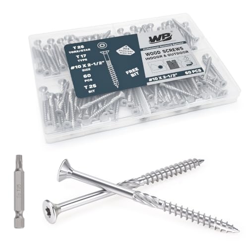 #10x2-1/2 inch Stainless Steel Deck Screws 60 PCS Wood Screws with T25 Bit - size: #10*2-1/2"-60pcs