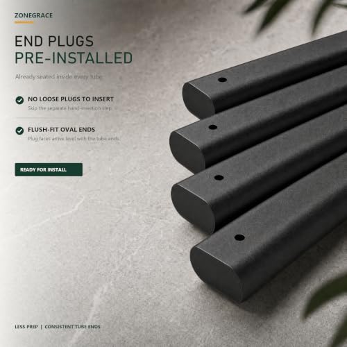 ZONEGRACE 100 Pack 36 Inch Black Deck Balusters, Smooth Oval Metal Spindles and Pickets for Face Mount Wood Porch Patio Railing, with Bubble Level Spacing Gauge, Pre-Installed End Plugs and Screws - size: 36 Inch