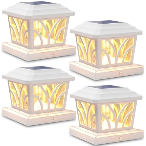 SIEDiNLAR Solar Post Cap Lights Outdoor Aluminum Glass 2 Modes 4 Pack White - color: White, size: 4 Pack