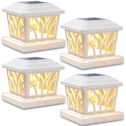 SIEDiNLAR Solar Post Cap Lights Outdoor Aluminum Glass 2 Modes 4 Pack White - color: White, size: 4 Pack