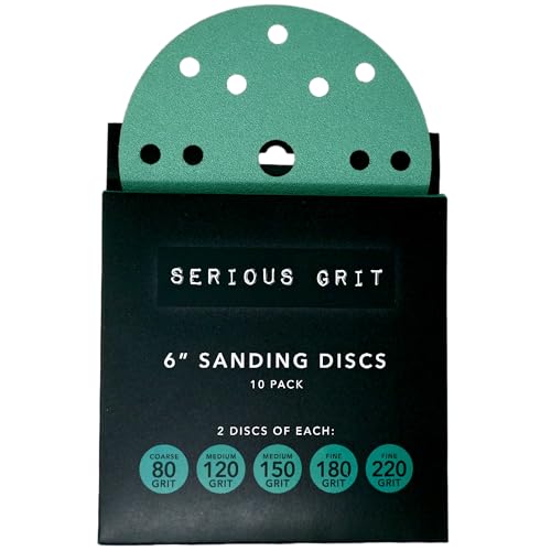 Serious Grit - 6-Inch 6-Hole Sanding Discs - P80-220 Assortment - 10 Pack - size: 6-Inch 15-Hole