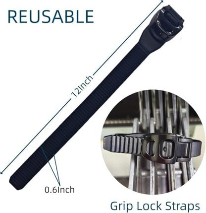 12 Inch Grip Lock Straps,Heavy-duty reusable ratchet cable ties with no assembly required，Suitable for outdoor fencing, posts, piping, and heavy-duty anchoring tasks（6PCS） - color: 6pcs
