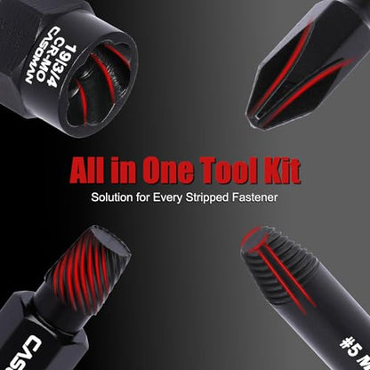 CASOMAN 3/8" Drive Bolt & Nut Extractor Set, Heavy Duty Screw Extractor Kit with Adapter and Pin for Removing Damaged Rusted Broken Rounded Fasteners off with a Storage Case, CR-MO - size: 46-Piece
