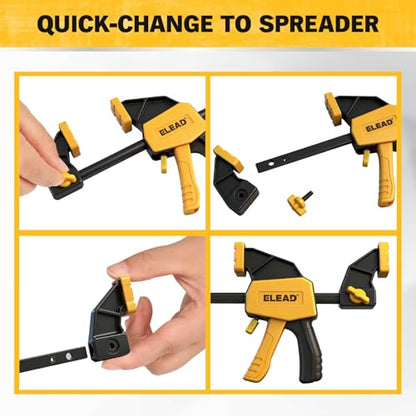 6" Mini Bar Clamps for Woodworking, 2-Piece One-Handed F Clamp/Spreader, 75LBS Load Limit Wood Clamp, Quick Release Grip Clamps for Table Wood Working, Light-duty Tools - style: 2-Piece 75lbs