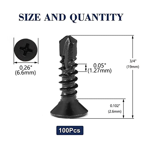 #6 x 3/4" Sheet Metal Screws 100Pcs 410 Stainless Steel Flat Head Fast Self Tapping Screws Black Oxide by SG TZH - size: #6 x 3/4"