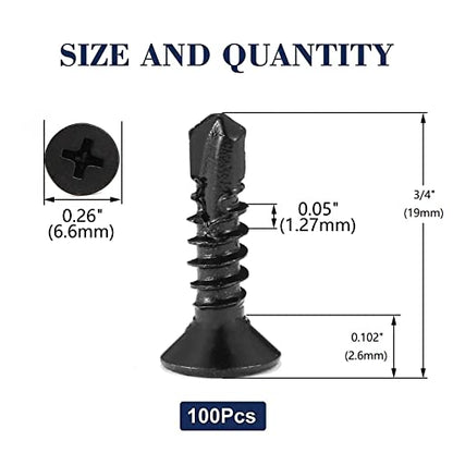 #6 x 3/4" Sheet Metal Screws 100Pcs 410 Stainless Steel Flat Head Fast Self Tapping Screws Black Oxide by SG TZH - size: #6 x 3/4"