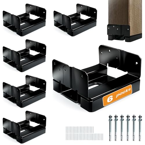 6PCS 6x6 Post Base for Concrete Heavy Duty Black E-Coated - color: Black, size: 6X6