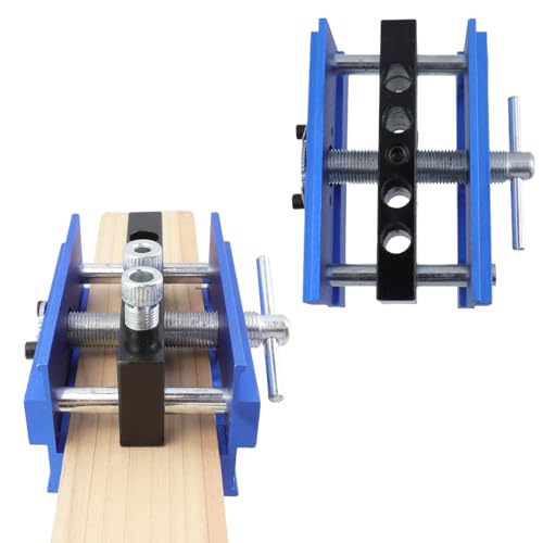 4.72 Inch Self Centering Doweling Jig Kit, Drill Jig for Straight Holes Biscuit Joiner Set With 4 Drill Guide Bushings, Adjustable Width Drilling Guide Power Tool Accessory Jigs(Blue)