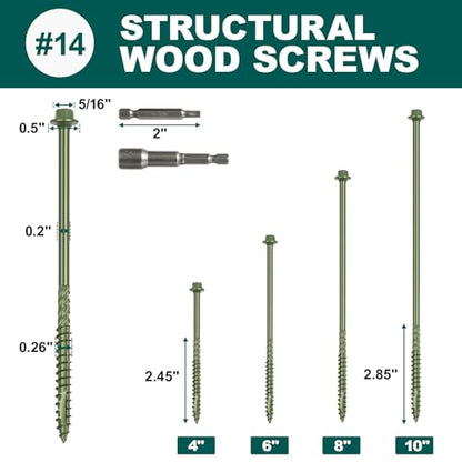 #14 x 4 Wood Structural Screws - color: Green, size: 4 Inch