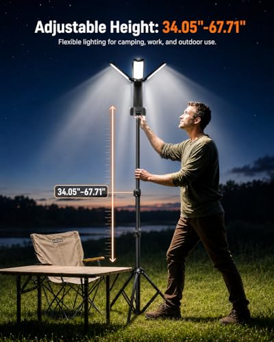 Rechargeable Camping Lights with Adjustable Stand, Black - color: Black